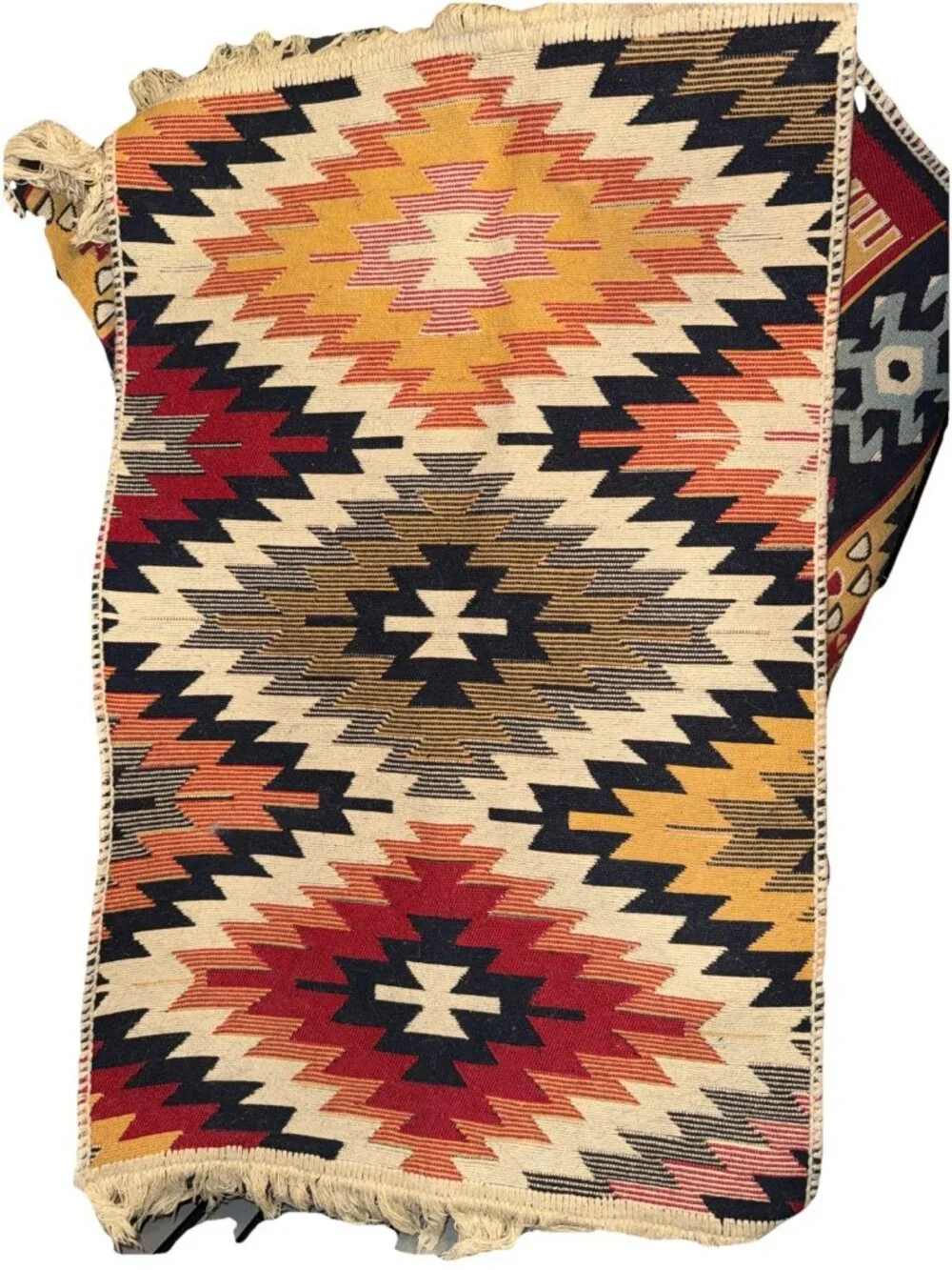 Aztec Indian Mat Rugs (2) Hand Woven Wool Reversible Multicolor 33.5”L x 21.5”W